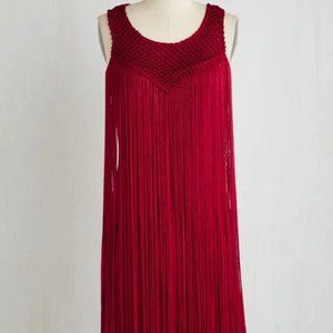Esley Ruby Red Flapper Fringe Tassle Dress Size: L Like-new